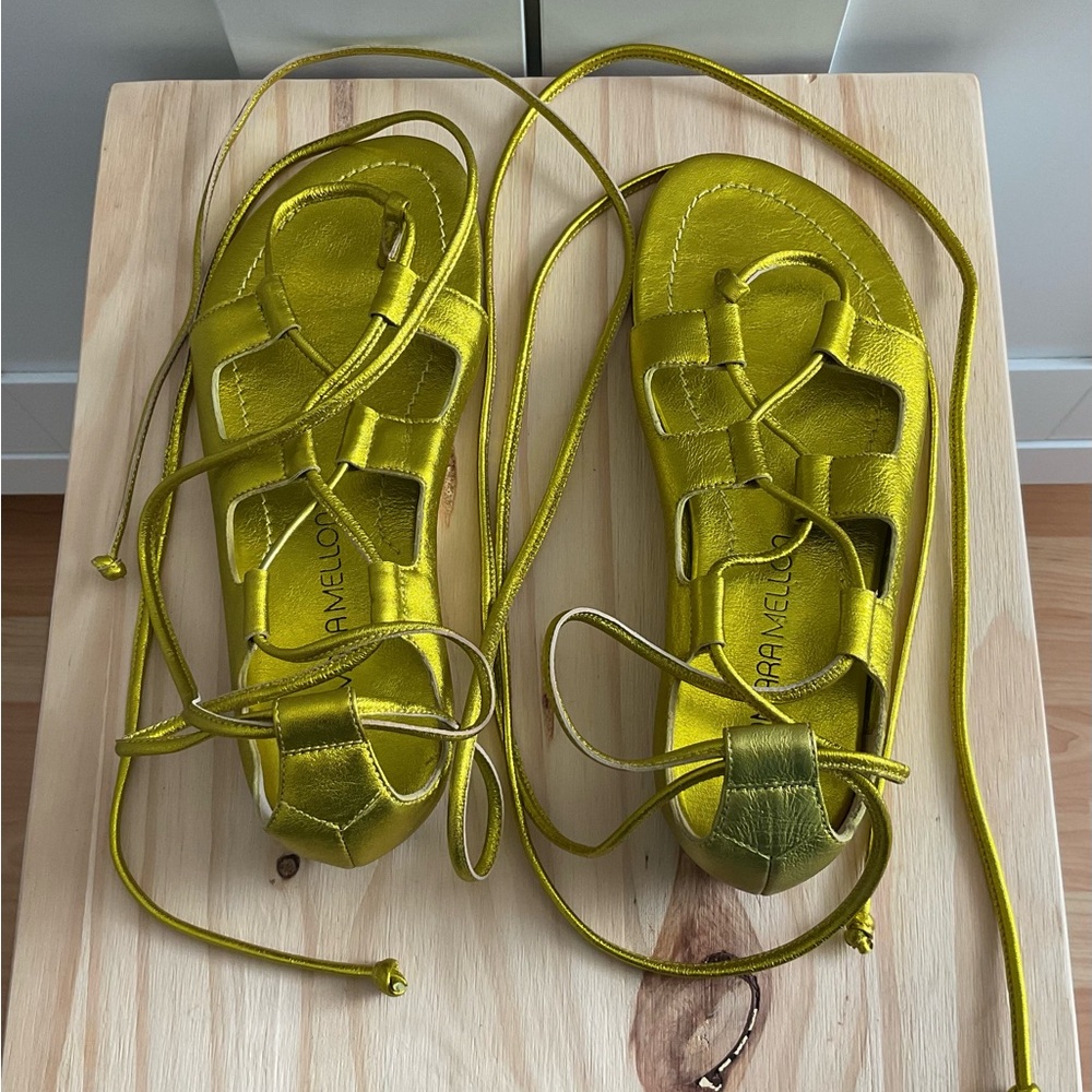 Women's Tamara Mellon Chill Out Gladiator Leather Lace-Up Sandals Green Size 5